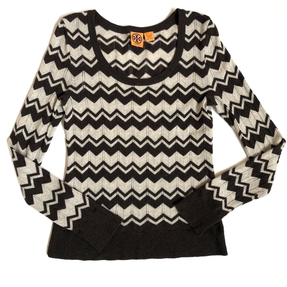 Tory Burch Black and White Chevron Sweater